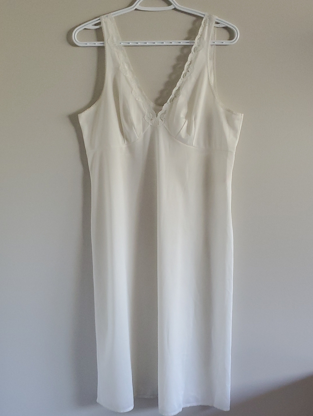 Vintage French Maid Lace-Trim Full Slip On Dress Night Gown Sz L 38 90's 80's